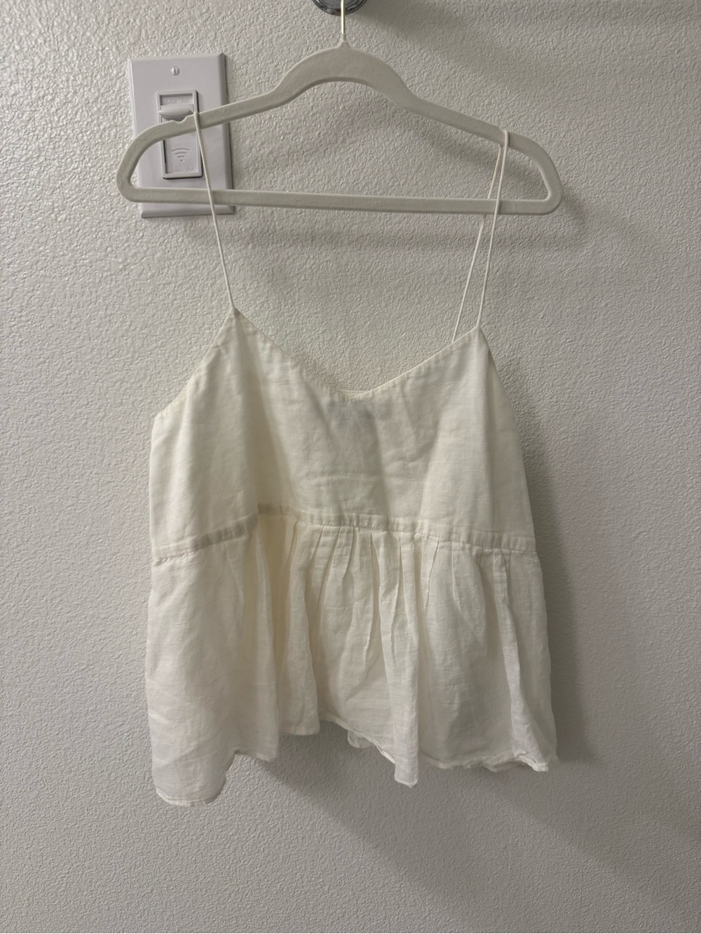 Tibi Cream Linen-Blend Spaghetti Strap Peplum Camisole